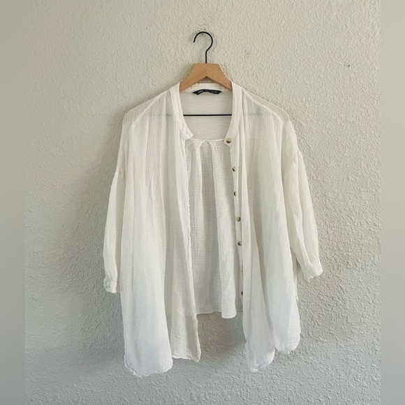 Zara Gauzy Button Up White Top - Picture 1 of 9